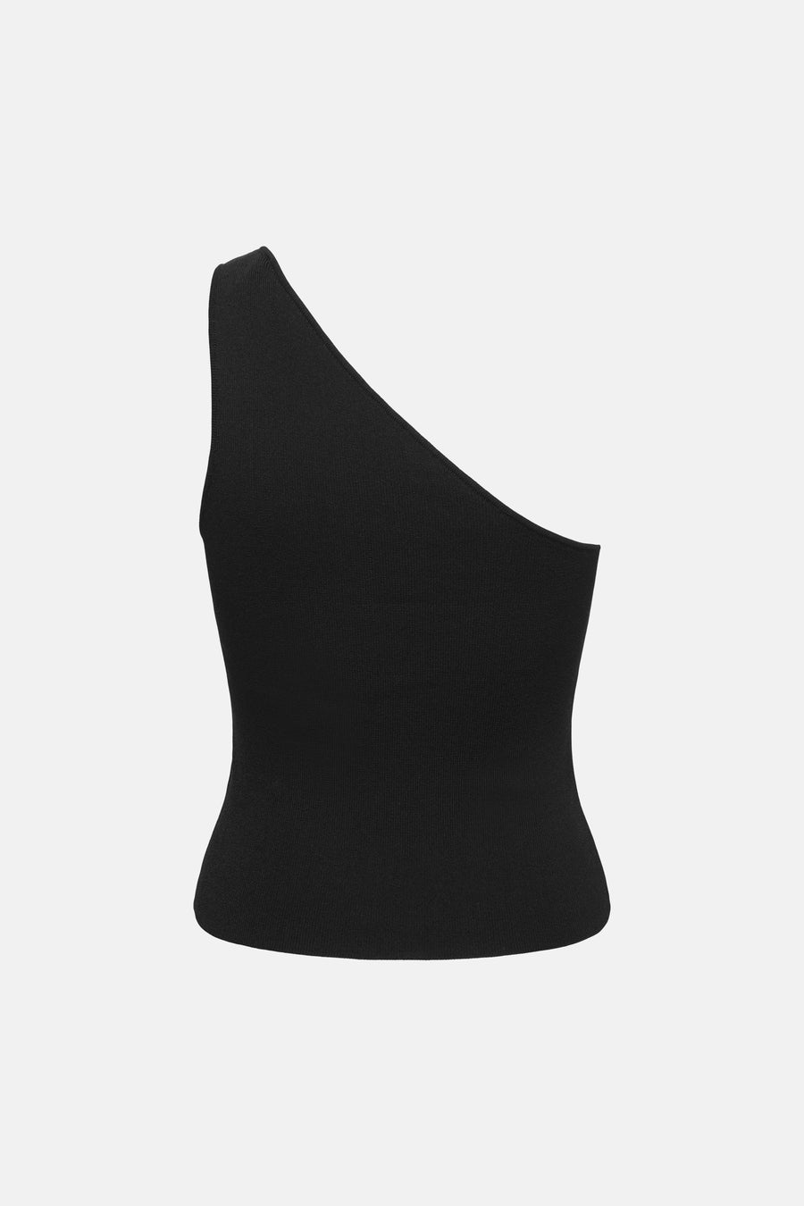 Zwart een-schouder top van ONLY® met strakke pasvorm en ribstructuur, zijprofiel weergave
