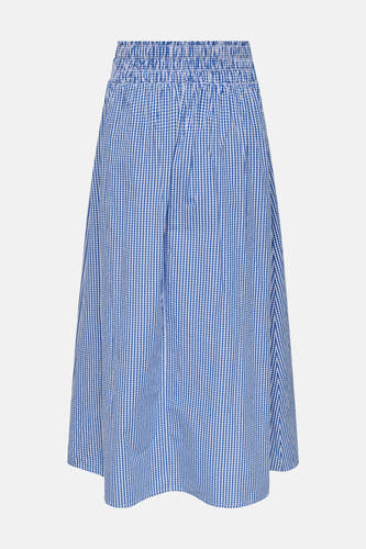 Lange blauw-wit geruite rok van ONLY® met een gesmokte elastische tailleband.
