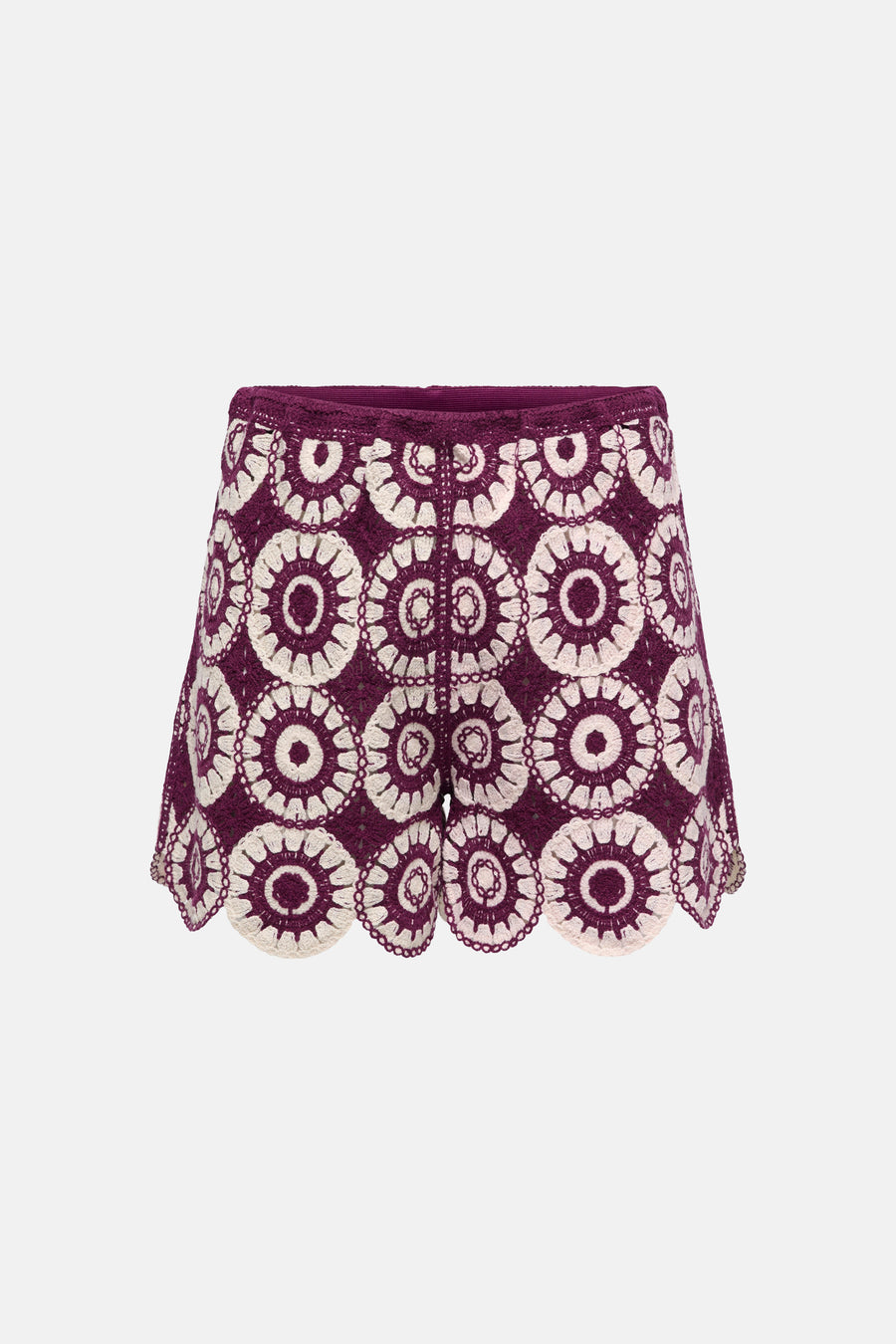 Short crochet violet et crème ONLY® avec motif rond et ourlet festonné.