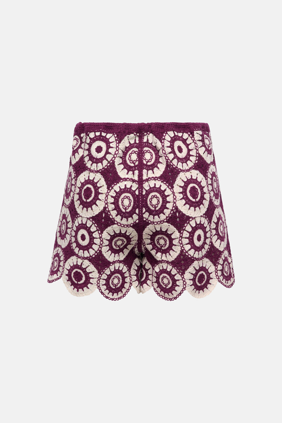 Paarse en crèmekleurige gehaakte short van ONLY® met een rond patroon en geschulpte zoom.