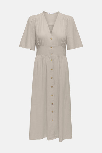 Beige kleedje met korte mouwen van ONLY, met knoopsluiting aan de voorkant.