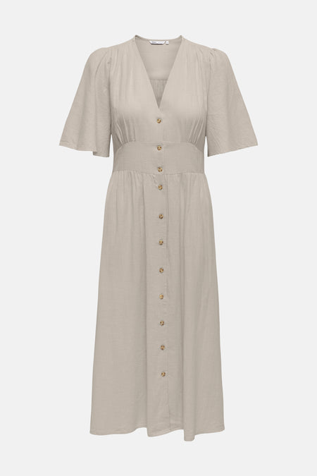 Beige kleedje met korte mouwen van ONLY, met knoopsluiting aan de voorkant.