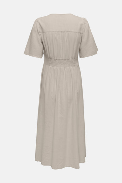Beige kleedje met korte mouwen van ONLY, met een elastische taille en plooien aan de bovenkant.