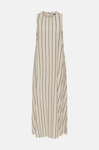 Robe sans manches écru de JDY avec rayures noires verticales et une fermeture éclair au dos.