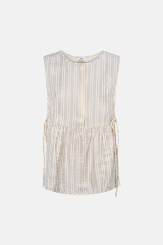 Ecru mouwloze blouse met fijne strepen van JDY, voorzien van zijdelings strikken en geruchte zoom, front view