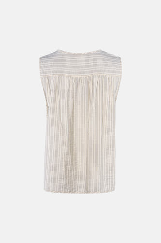 Ecru mouwloze blouse met fijne zwarte strepen van JDY, rugzijde met ruches en lichte textuur, gestreept patroon