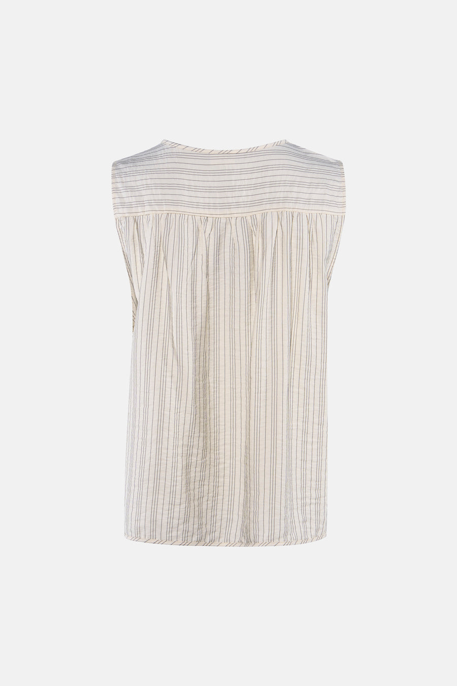 Ecru mouwloze blouse met fijne zwarte strepen van JDY, rugzijde met ruches en lichte textuur, gestreept patroon