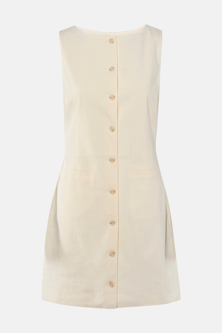 Ecru mouwloos kleedje van ONLY® met knoopsluiting en zakken, front view