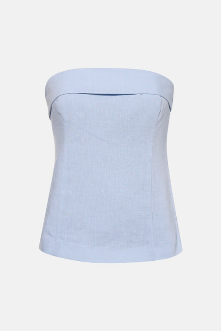 Lichtblauwe mouwloze blouse van ONLY® met banddetail en gestructureerde stof, front view