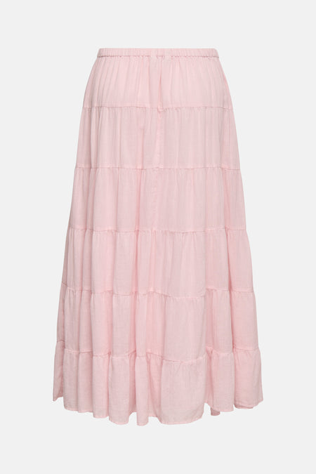 Jupe longue rose ONLY® avec taille élastique, design à volants et tissu texturé.