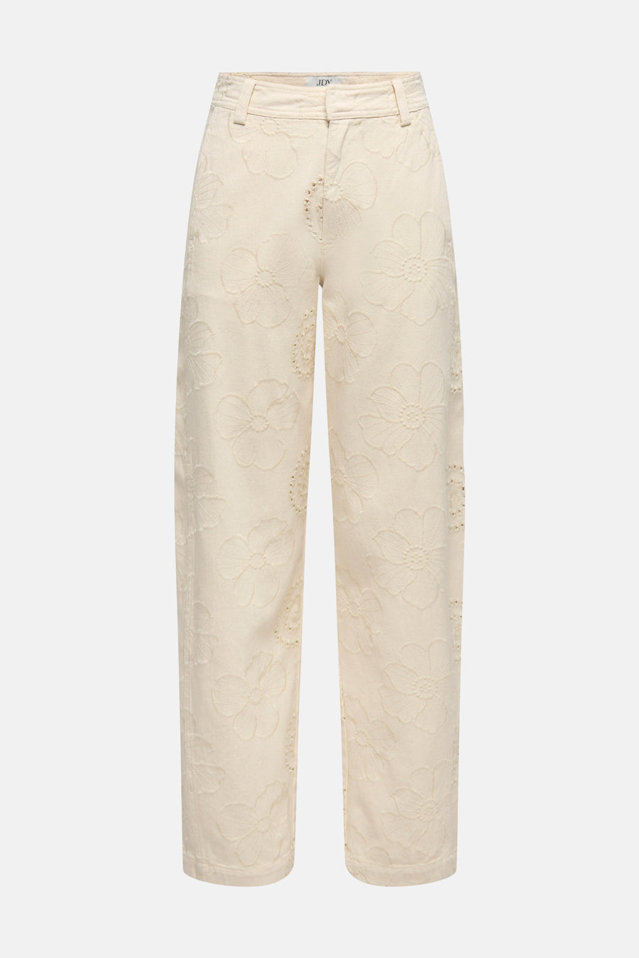 Ecru jeans met bloemenrelief van JDY, comfortabele fit, front view