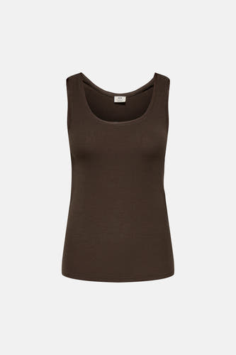 Bruine mouwloze top van ribstof van JDY, ronde hals, strak model, front view