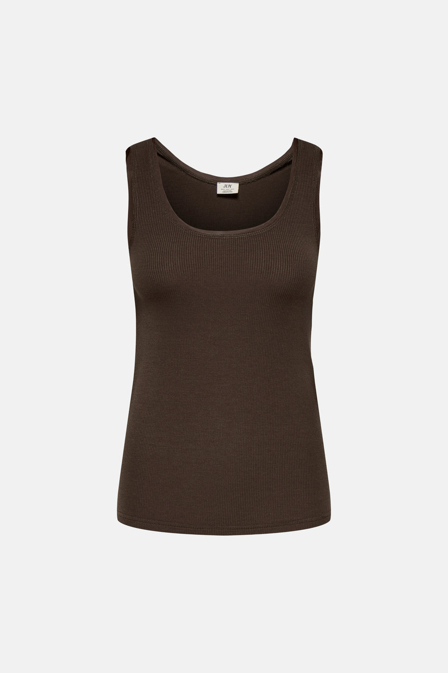 Bruine mouwloze top van ribstof van JDY, ronde hals, strak model, front view