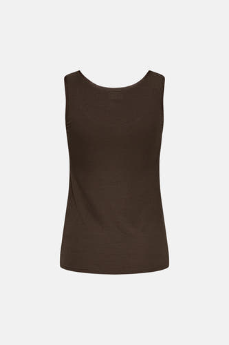 Bruine mouwloze top van ribstof van JDY, strak model met ronde hals, front view