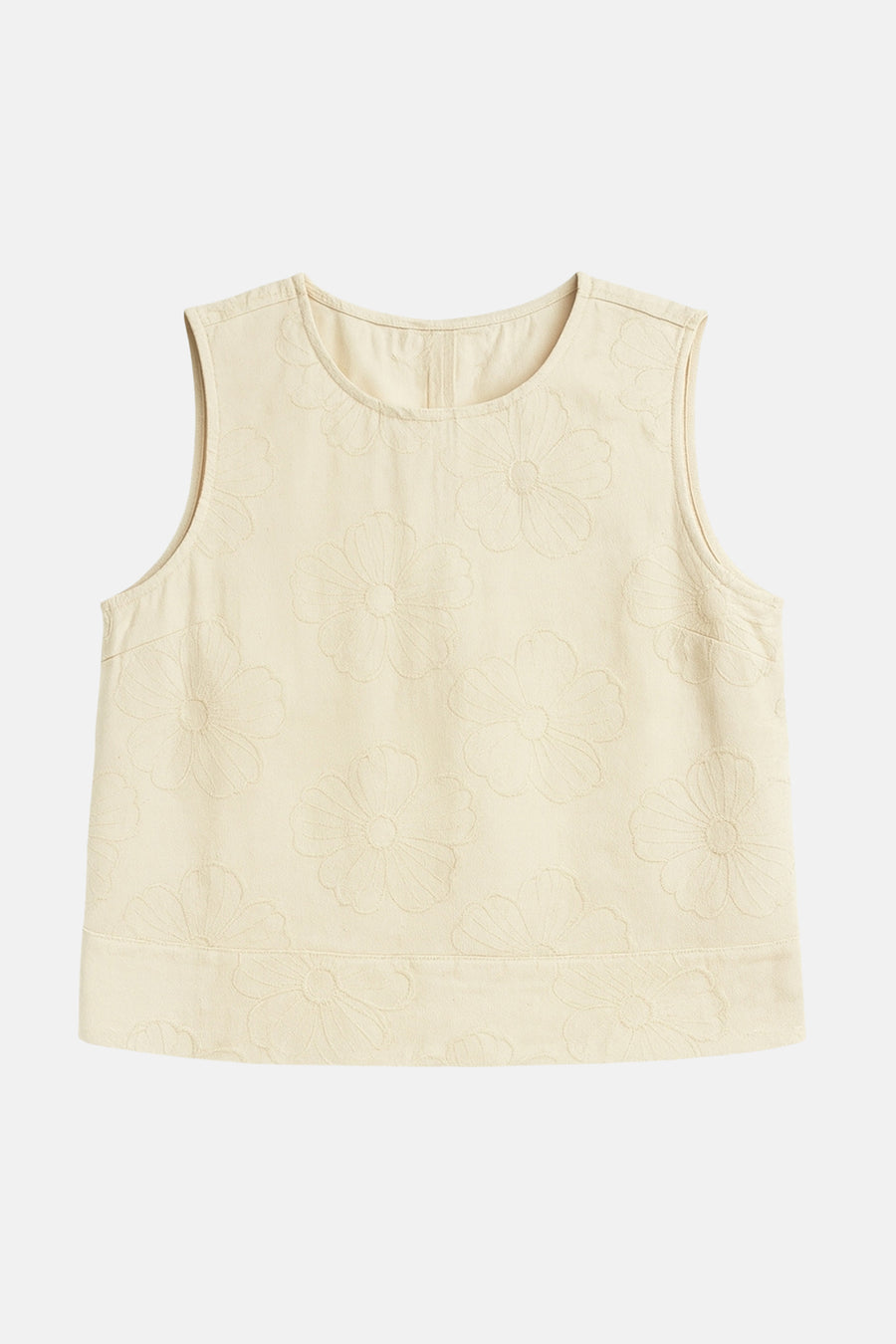 Ecru mouwloze top met geborduurde bloemen van JDY, voorzijde, lichte textuur, ronde hals