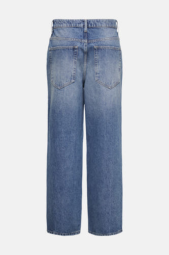 Jean droit en denim bleu moyen de ONLY, avec poches arrière et un délavage classique.