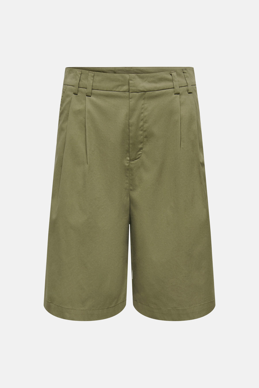 Olijfgroene korte broek van ONLY® met zakken en plooien, front view, casual stijl