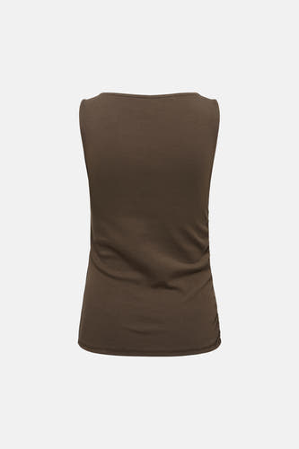 Haut marron sans manches de ONLY, avec des fronces sur les côtés et un décolleté droit, dos.