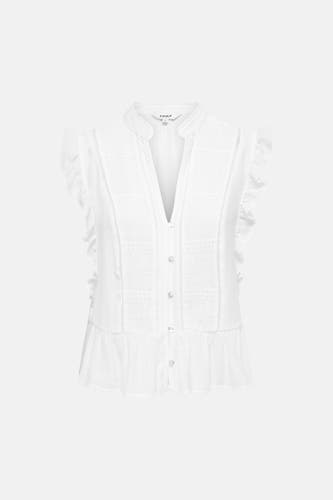 Witte mouwloze blouse van ONLY® met kantdetails, ruches aan de schouders en een ruched zoom, vooraanzicht