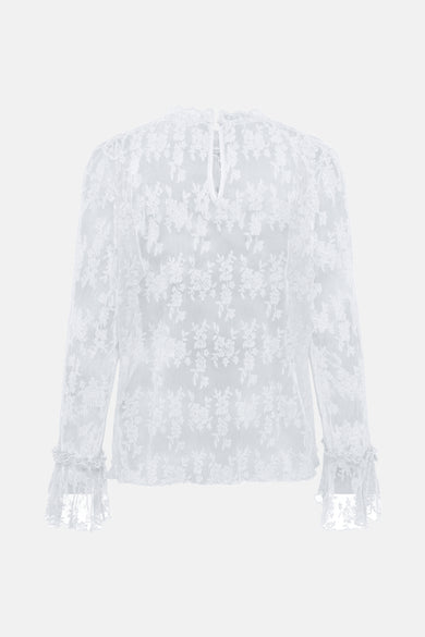 Witte blouse met lange mouwen van ONLY, met bloemenkant en ruches aan de manchetten.