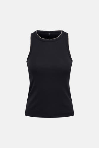 Débardeur noir ONLY® en maille côtelée avec bords festonnés le long de l'encolure et des emmanchures.