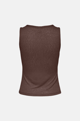 Bruine tanktop van ONLY® met ronde hals en fijne textuur, achterzijde weergegeven