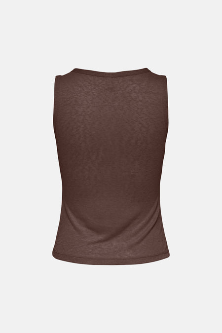 Bruine tanktop van ONLY® met ronde hals en fijne textuur, achterzijde weergegeven