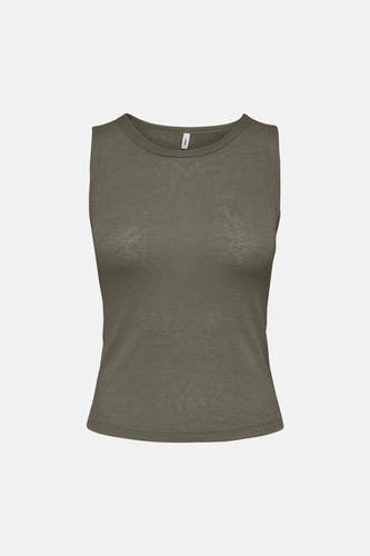 Groene tanktop van ONLY® met ronde hals en fijne ribstructuur, front view