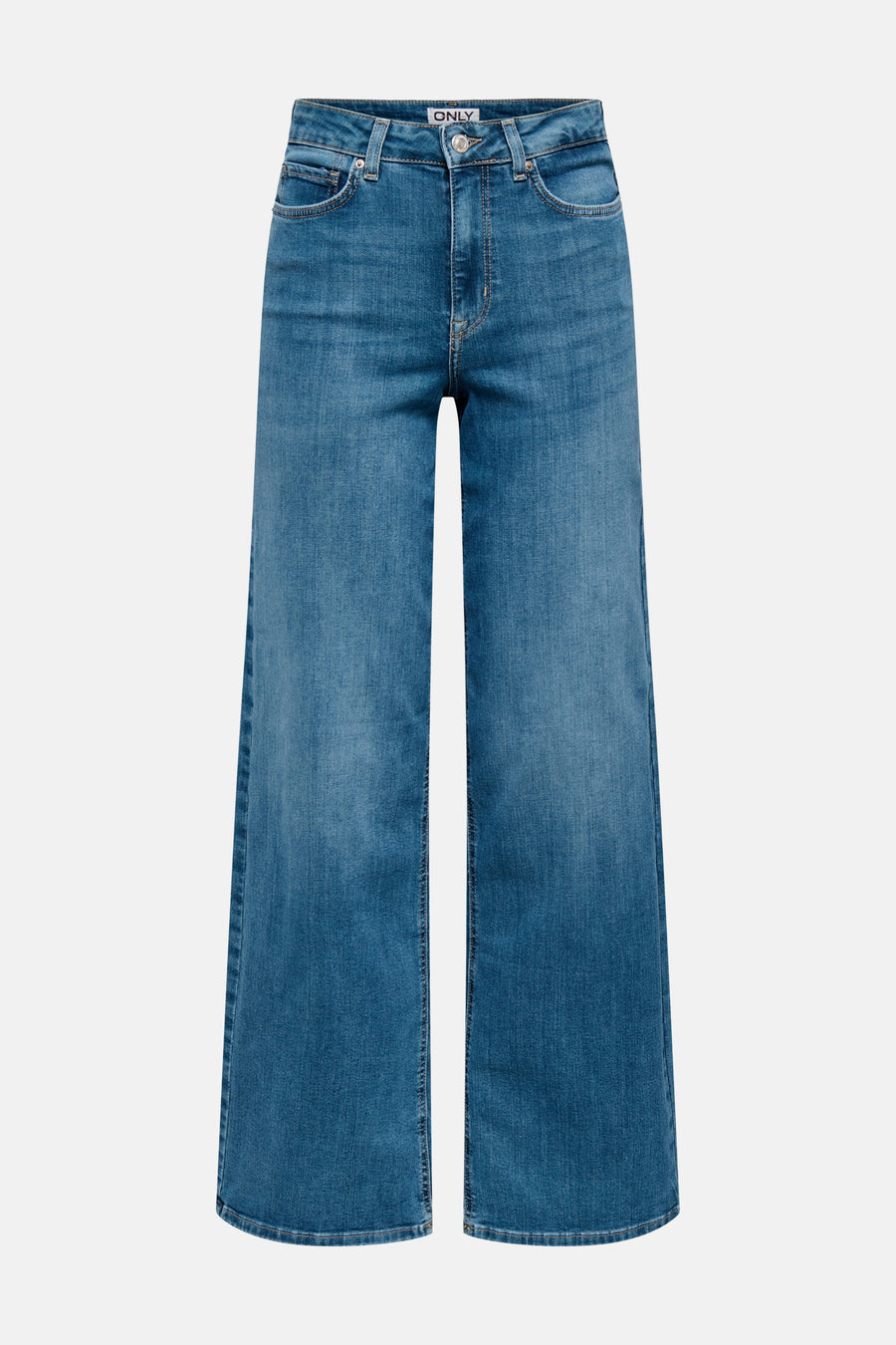Wijde jeans van blauw denim van ONLY met rechte pijpen en steekzakken.