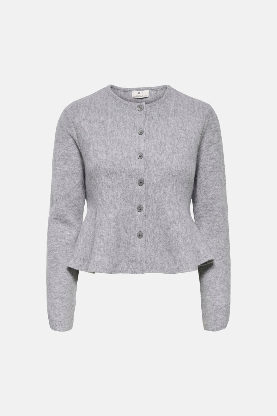 Cardigan gris de JDY, avec manches longues, fermeture à boutons et ourlet évasé.