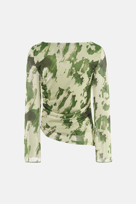 Groen T-shirt met lange mouwen van JDY, met camouflagepatroon en gedrapeerd detail aan de zijkant.