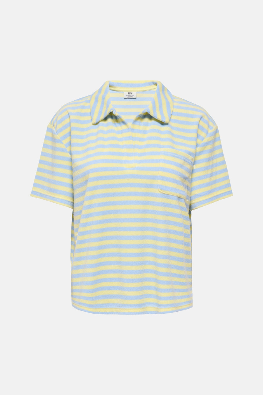 Multikleurige polo met korte mouwen van JDY, met een gestreept patroon en een borstzak.

