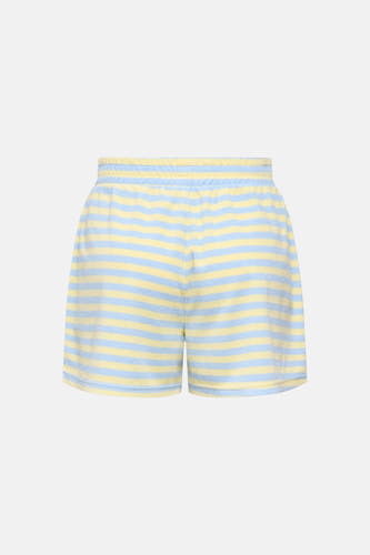 Multikleurige short van JDY met een zachte textuur en blauw-gele horizontale strepen.
