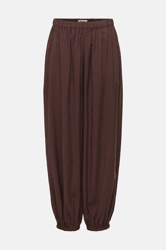 Pantalon marron ONLY® avec taille élastique et chevilles plissées, coupe ample, dos.