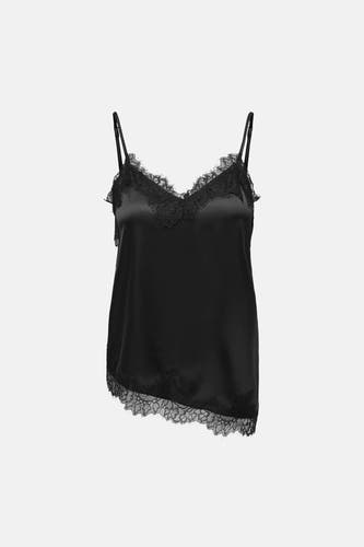 Chemisier noir sans manches de ONLY, avec détails en dentelle à l'encolure et à l'ourlet.