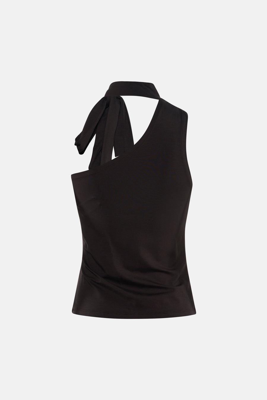 Zwarte mouwloze top van JDY met asymmetrische halslijn en strikdetail op de schouder.