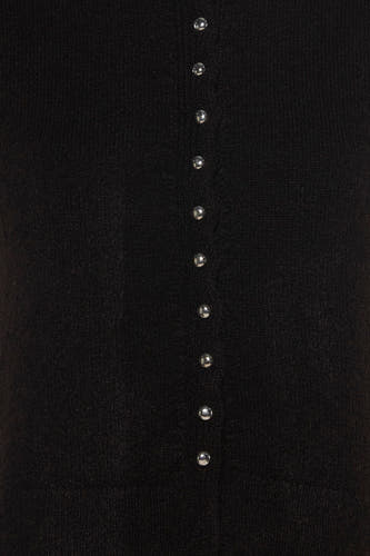 Bruine mouwloze gilet van JDY met zilveren knopen en fijne textuur, close-up voorzijde