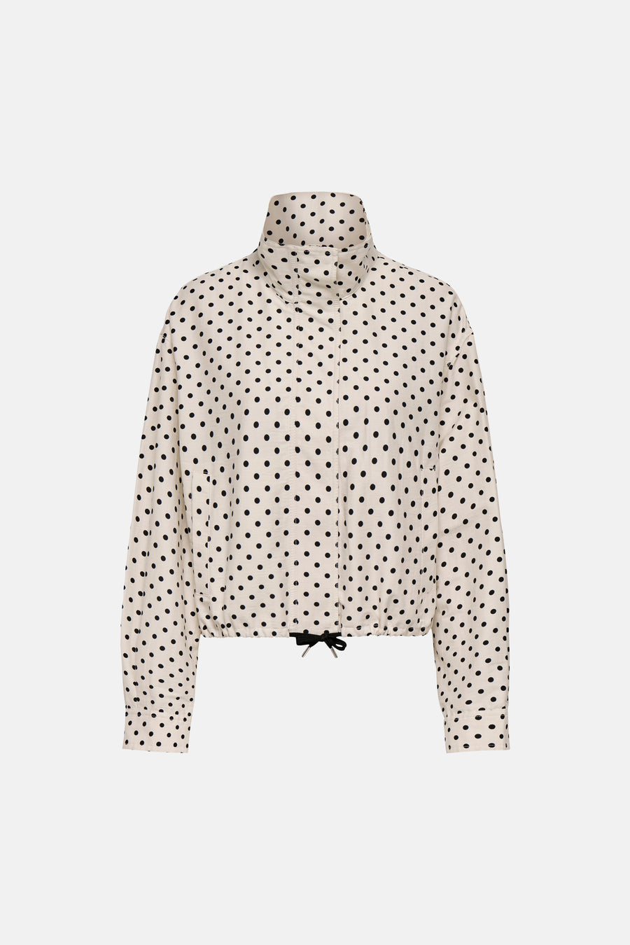 Veste courte blanche ONLY® à pois noirs, col montant et cordon de serrage à l'ourlet.
