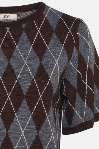 Sweat-shirt multicolore à col rond de JDY, avec un motif de carreaux en brun et gris.