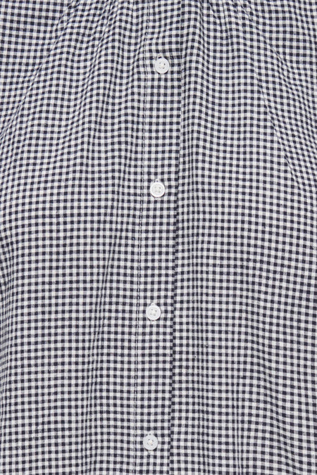 Zwarte en witte vichy ruit korte mouwen blouse van ONLY® met witte knoopsluiting aan de voorzijde.