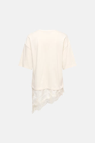 Beige T-shirt met korte mouwen van JDY, met een asymmetrische zoom met kanten details.
