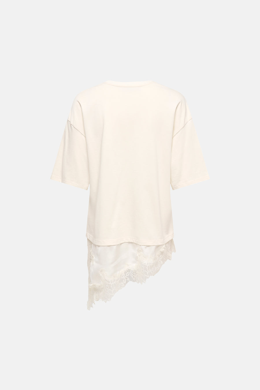 Beige T-shirt met korte mouwen van JDY, met een asymmetrische zoom met kanten details.

