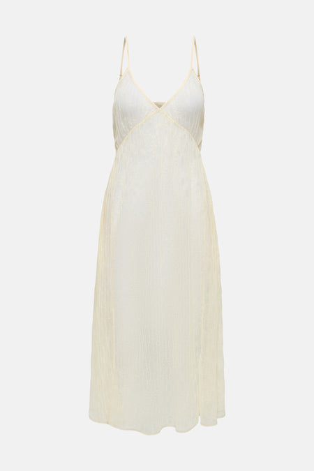 Ecru mouwloos kleedje van ONLY® met delicate kanten textuur, V-hals en dunne spaghettibandjes.