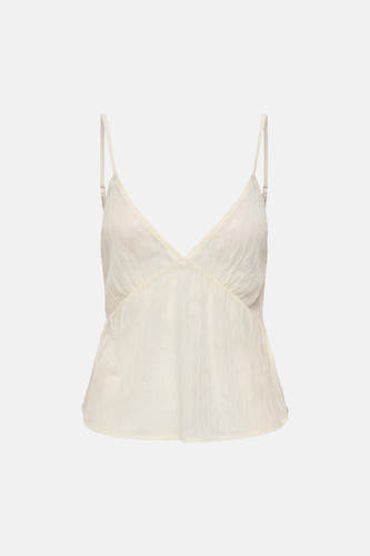 Ecru blouse van ONLY® met V-hals, verstelbare spaghettibandjes en kanten textuur.
