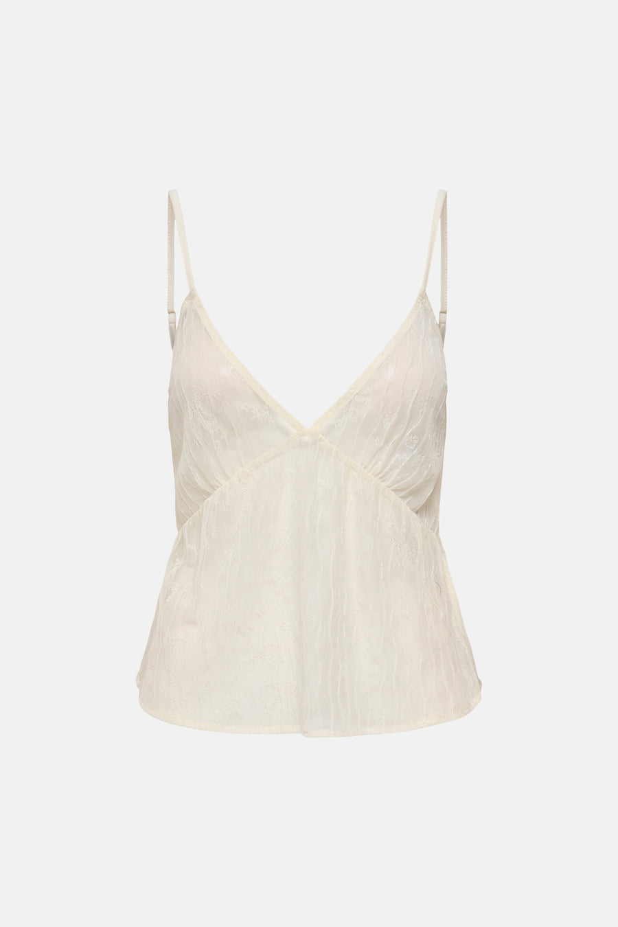 Ecru blouse van ONLY® met V-hals, verstelbare spaghettibandjes en kanten textuur.