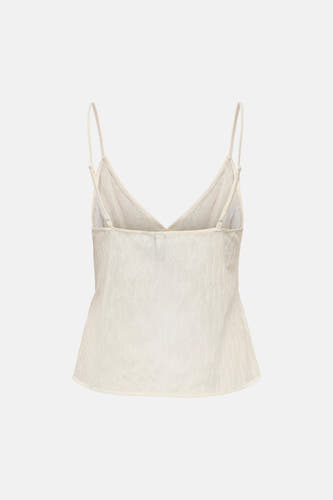 Ecru blouse van ONLY® met kanten textuur, verstelbare spaghettibandjes, gezien vanaf de achterkant.