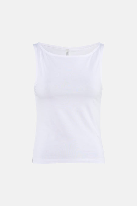 Witte mouwloze top van ONLY® met ronde hals en strakke pasvorm, vooraanzicht