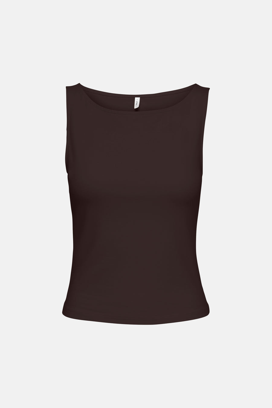 Haut sans manches marron d'ONLY® avec col rond et une petite étiquette dans le cou.