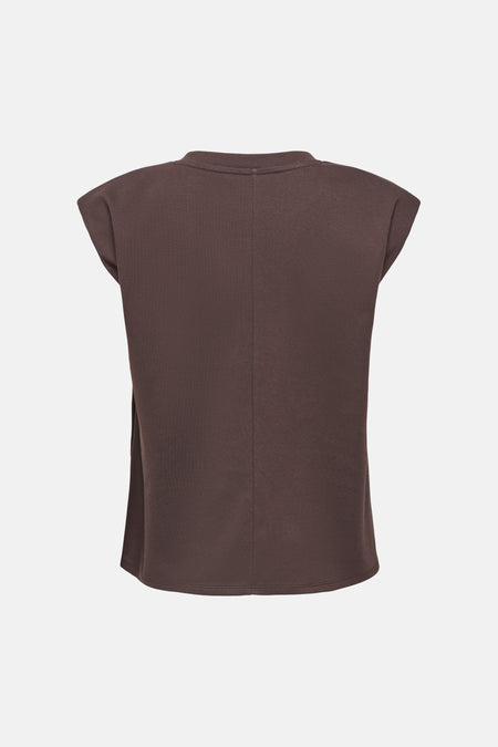 Bruine mouwloze top van JDY, achterzijde met centrale naad en zijkant split, gladde stof, casual fit