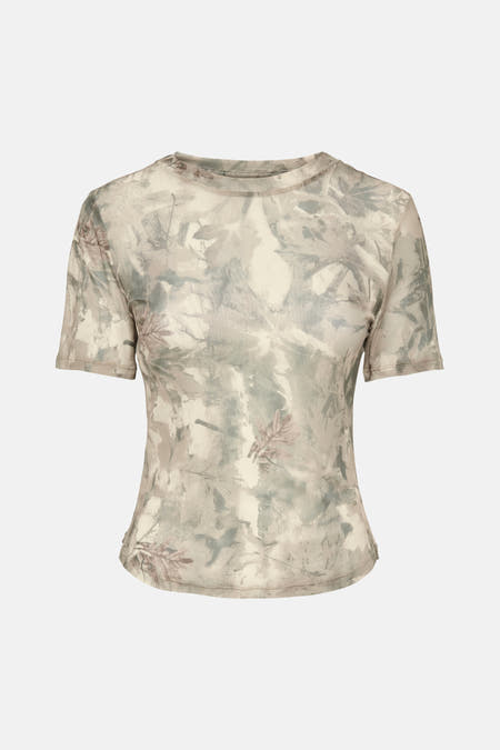 Groene korte mouwen t-shirt met bloemenprint van ONLY®, licht transparant, ronde hals, voorzijde weergave